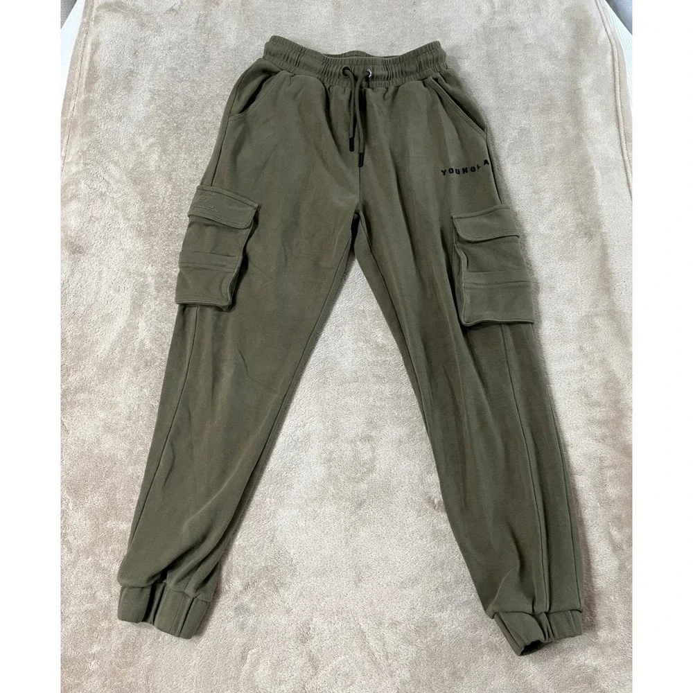 YoungLA Cloud Rambo Joggers Men's Model 240 Cargo Sweatpants Olive Green GOOD